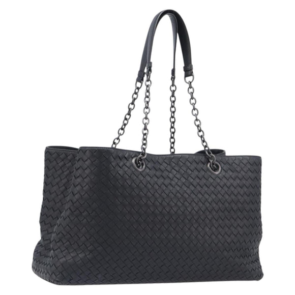 Bottega Veneta INTRECCIATO Chain Tote Bag Leather Black Auth BA15984M