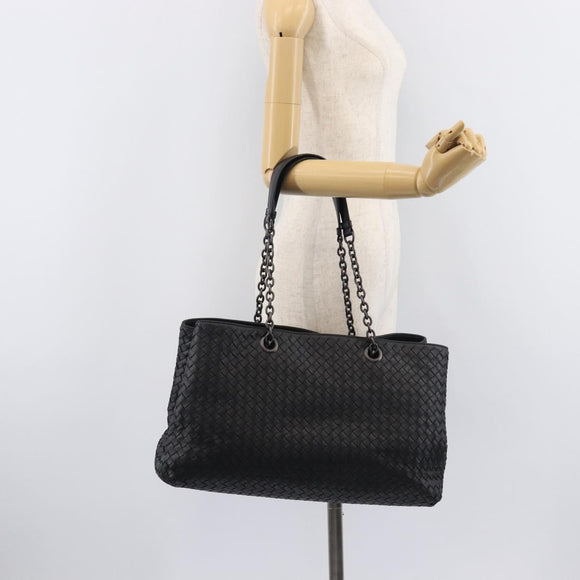 Bottega Veneta INTRECCIATO Chain Tote Bag Leather Black Auth BA15984M