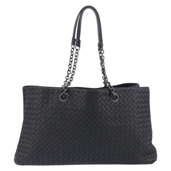 Bottega Veneta INTRECCIATO Chain Tote Bag Leather Black Auth BA15984M