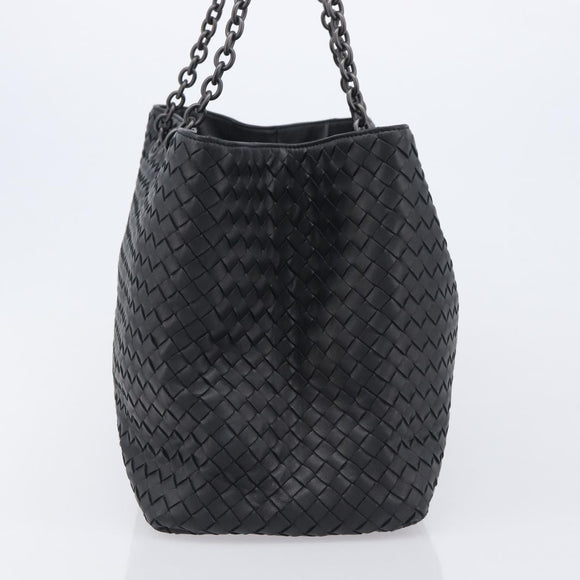 Bottega Veneta INTRECCIATO Chain Tote Bag Leather Black Auth BA15984M