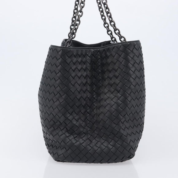 Bottega Veneta INTRECCIATO Chain Tote Bag Leather Black Auth BA15984M