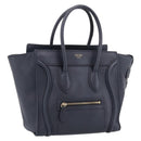 CELINE Luggage Micro Shopper Hand Bag Leather Navy Gold Auth BA15985V-1