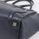 CELINE Luggage Micro Shopper Hand Bag Leather Navy Gold Auth BA15985V-8