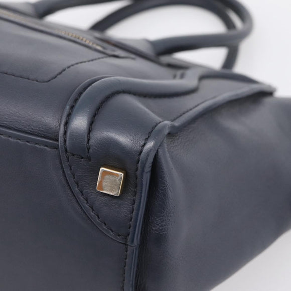 CELINE Luggage Micro Shopper Hand Bag Leather Navy Gold Auth BA15985V