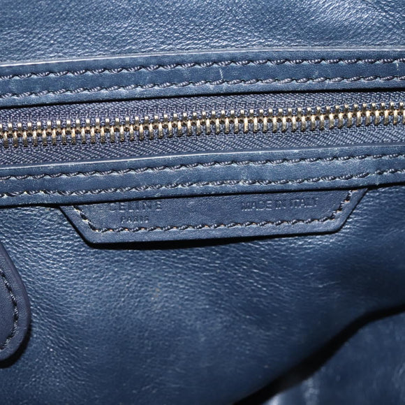 CELINE Luggage Micro Shopper Hand Bag Leather Navy Gold Auth BA15985V