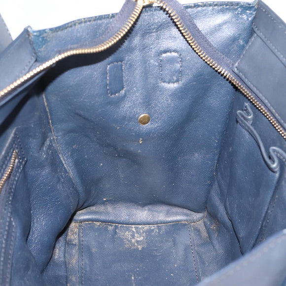 CELINE Luggage Micro Shopper Hand Bag Leather Navy Gold Auth BA15985V