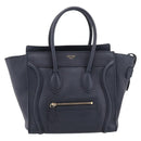 CELINE Luggage Micro Shopper Hand Bag Leather Navy Gold Auth BA15985V-13