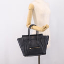 CELINE Luggage Micro Shopper Hand Bag Leather Navy Gold Auth BA15985V-26