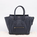 CELINE Luggage Micro Shopper Hand Bag Leather Navy Gold Auth BA15985V-12