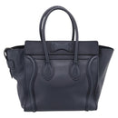 CELINE Luggage Micro Shopper Hand Bag Leather Navy Gold Auth BA15985V-2