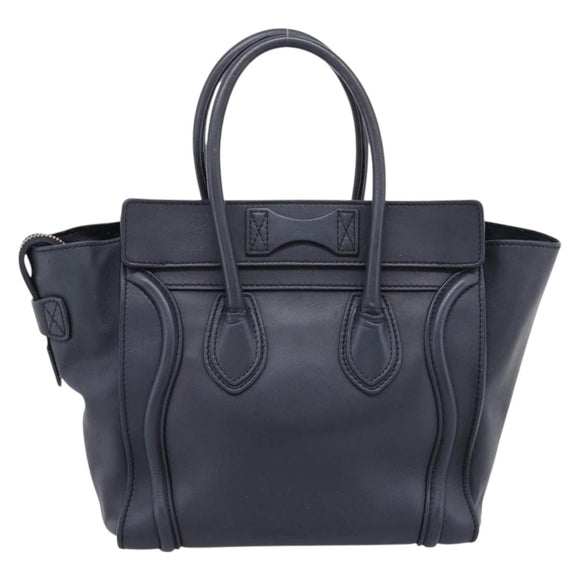 CELINE Luggage Micro Shopper Hand Bag Leather Navy Gold Auth BA15985V