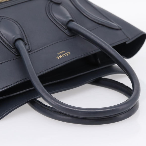 CELINE Luggage Micro Shopper Hand Bag Leather Navy Gold Auth BA15985V