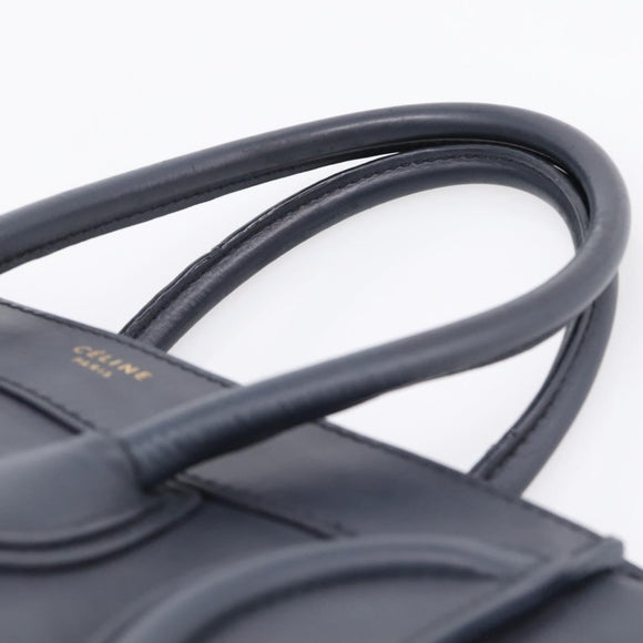 CELINE Luggage Micro Shopper Hand Bag Leather Navy Gold Auth BA15985V