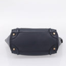 CELINE Luggage Micro Shopper Hand Bag Leather Navy Gold Auth BA15985V-5