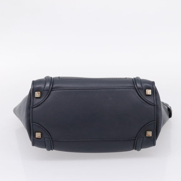 CELINE Luggage Micro Shopper Hand Bag Leather Navy Gold Auth BA15985V
