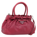 PRADA Hand Bag Leather 2way Red Silver Auth BA15986V-1