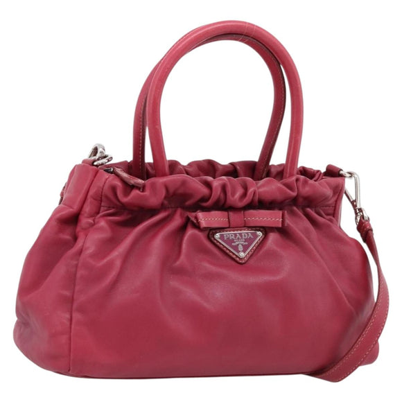 PRADA Hand Bag Leather 2way Red Silver Auth BA15986V