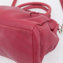 PRADA Hand Bag Leather 2way Red Silver Auth BA15986V-12