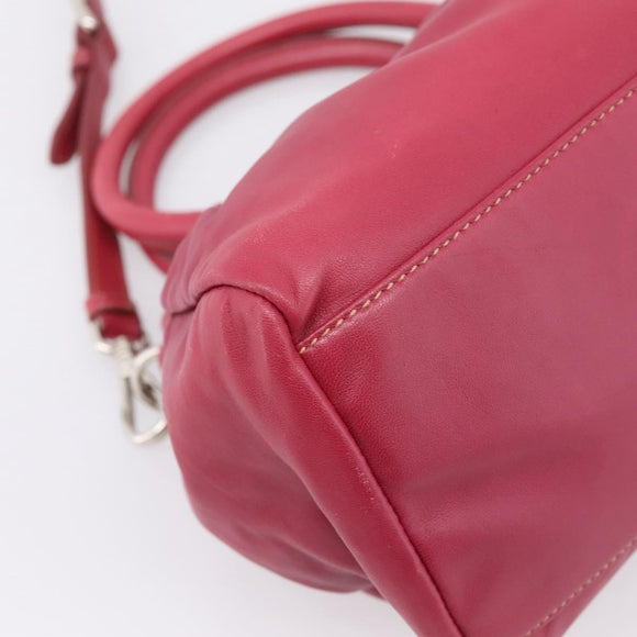 PRADA Hand Bag Leather 2way Red Silver Auth BA15986V