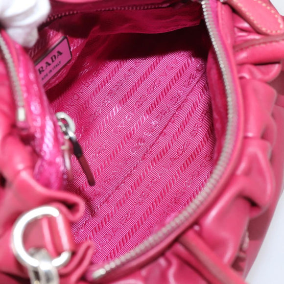 PRADA Hand Bag Leather 2way Red Silver Auth BA15986V