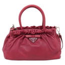 PRADA Hand Bag Leather 2way Red Silver Auth BA15986V-2