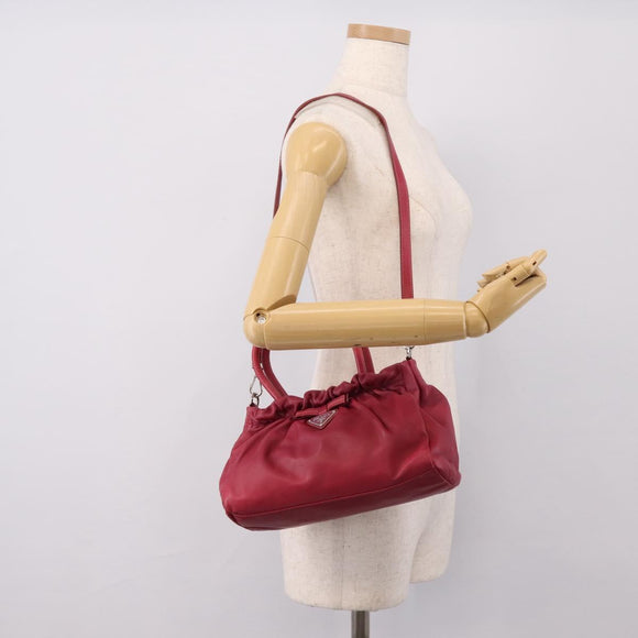 PRADA Hand Bag Leather 2way Red Silver Auth BA15986V