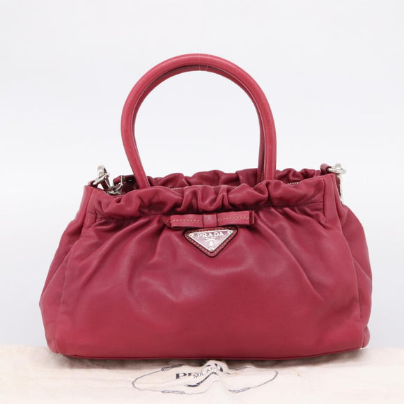 PRADA Hand Bag Leather 2way Red Silver Auth BA15986V