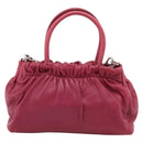 PRADA Hand Bag Leather 2way Red Silver Auth BA15986V-3