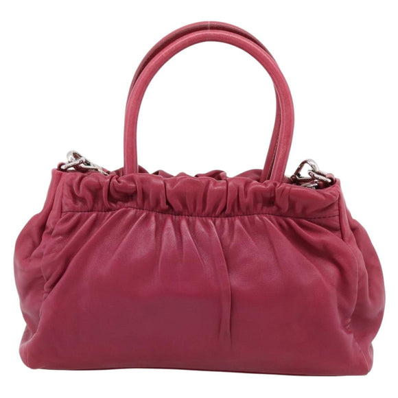 PRADA Hand Bag Leather 2way Red Silver Auth BA15986V