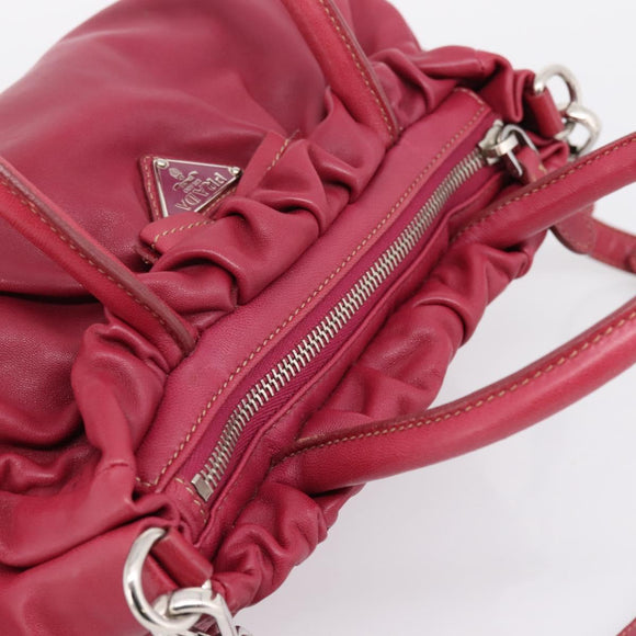 PRADA Hand Bag Leather 2way Red Silver Auth BA15986V