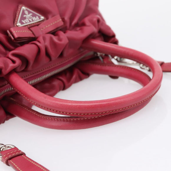 PRADA Hand Bag Leather 2way Red Silver Auth BA15986V