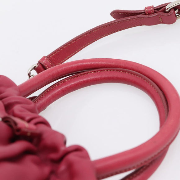 PRADA Hand Bag Leather 2way Red Silver Auth BA15986V