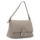 FENDI Celeria Mamma Baguette Bag Leather Beige Silver 8BR102 Auth BA15987V-1