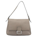 FENDI Celeria Mamma Baguette Bag Leather Beige Silver 8BR102 Auth BA15987V-2