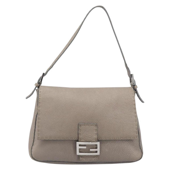 FENDI Celeria Mamma Baguette Bag Leather Beige Silver 8BR102 Auth BA15987V