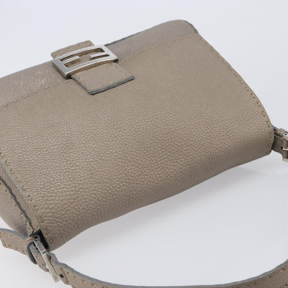 FENDI Celeria Mamma Baguette Bag Leather Beige Silver 8BR102 Auth BA15987V