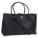 CHANEL Executive Tote Bag Leather 2way Black Silver CC Auth BA15992SAM-1