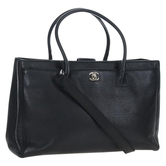CHANEL Executive Tote Bag Leather 2way Black Silver CC Auth BA15992SAM