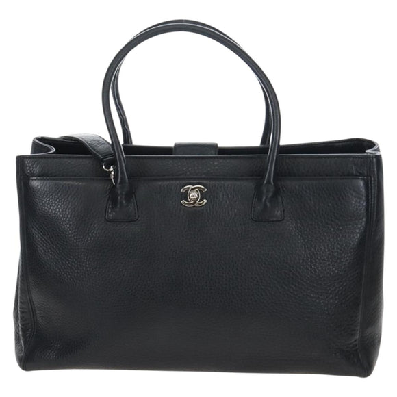 CHANEL Executive Tote Bag Leather 2way Black Silver CC Auth BA15992SAM