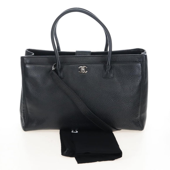 CHANEL Executive Tote Bag Leather 2way Black Silver CC Auth BA15992SAM