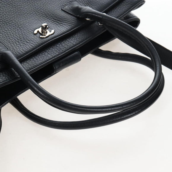 CHANEL Executive Tote Bag Leather 2way Black Silver CC Auth BA15992SAM
