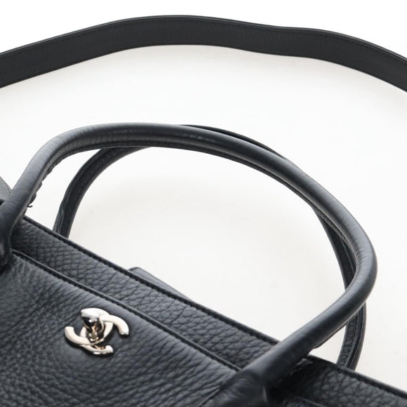 CHANEL Executive Tote Bag Leather 2way Black Silver CC Auth BA15992SAM