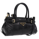 PRADA Hand Bag Leather 2way Black Gold Auth BA15993SAM-1