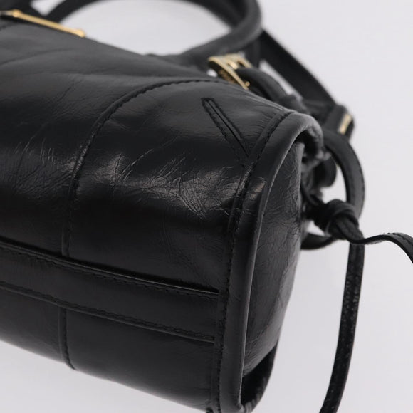 PRADA Hand Bag Leather 2way Black Gold Auth BA15993SAM