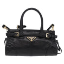 PRADA Hand Bag Leather 2way Black Gold Auth BA15993SAM-2