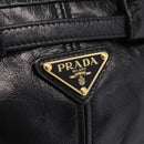 PRADA Hand Bag Leather 2way Black Gold Auth BA15993SAM-23