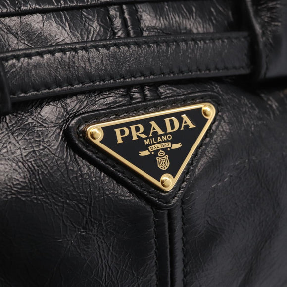 PRADA Hand Bag Leather 2way Black Gold Auth BA15993SAM