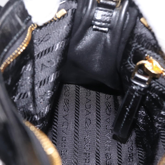 PRADA Hand Bag Leather 2way Black Gold Auth BA15993SAM