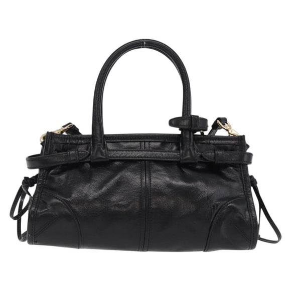 PRADA Hand Bag Leather 2way Black Gold Auth BA15993SAM