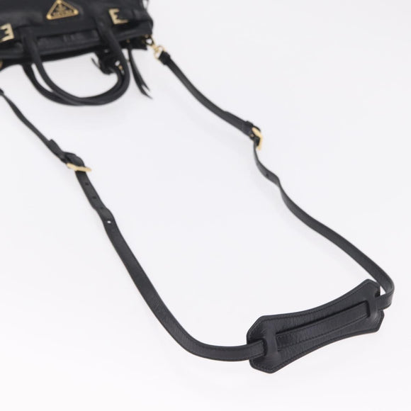 PRADA Hand Bag Leather 2way Black Gold Auth BA15993SAM